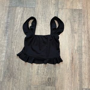 PrettyLittleThing Ruffle Crop Top Black Size Small